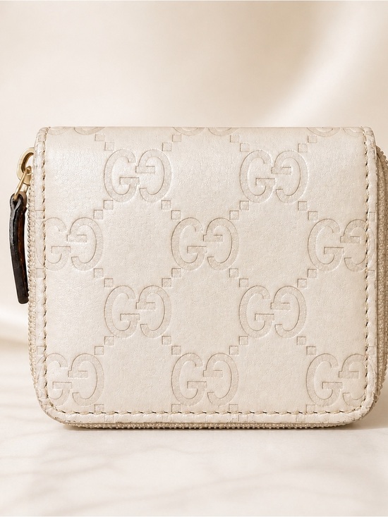 Gucci Handbags - Gucci Guccissima Leather Zip Coin Wallet Ivory GG Compact Mini Wallet Italy